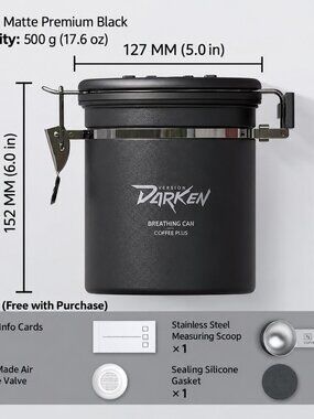 Coffee Plus Airtight Coffee Canister with Date Tracker 1 lb Capacity Black New